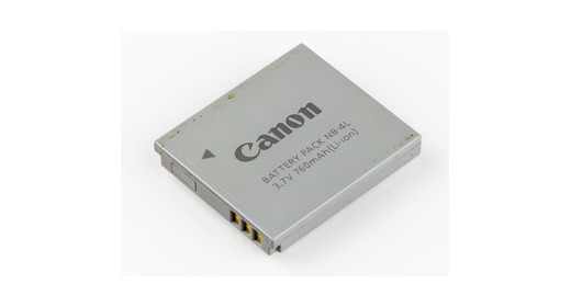 Canon lithium-ion camera battery on a white background